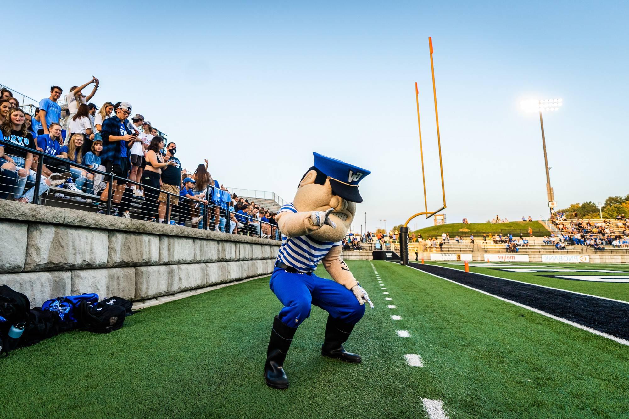Louie points at camera during GVSU Football game